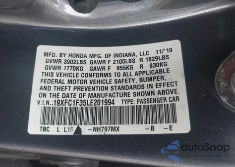 2020 Honda Civic Ex z USA, uszkodzony, nr VIN 19XFC1F35LE201994